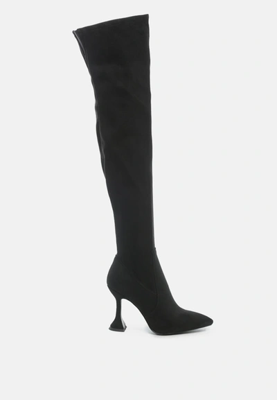 London Rag Brandy Faux Suede Over The Knee High Heeled Boots In Black