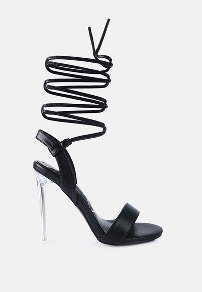 Shop London Rag Sheeny Clear Stiletto Lace Up Sandals In Black