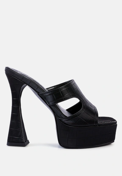 Shop London Rag Pda Croc High Heel Platform Sandals In Black