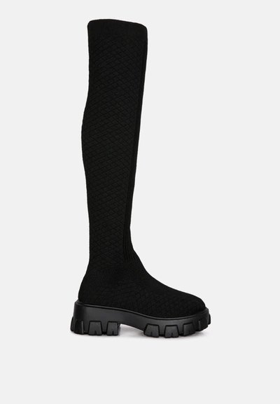 Shop London Rag Loro Stretch Knit Knee High Boots In Black