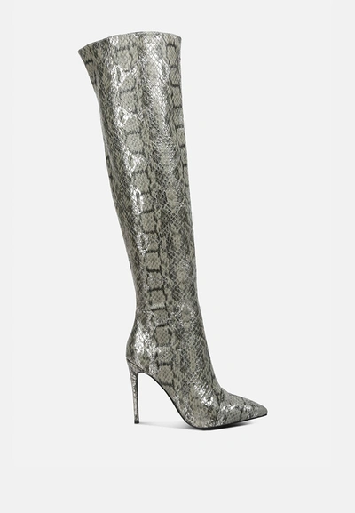 LONDON RAG CATALINA SNAKE PRINT STILETTO KNEE BOOTS 