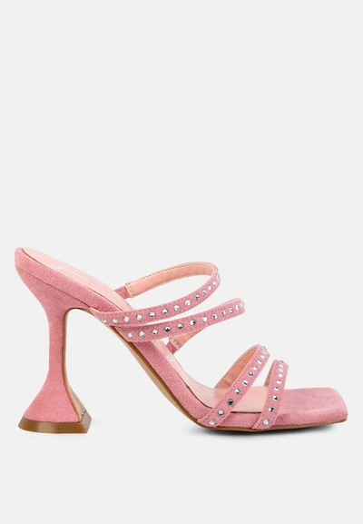 London Rag Face Me Studded Mid Heel Multi Strap Sandals In Pink