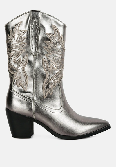 Shop London Rag Dixom Western Cowboy Ankle Boots In Silver