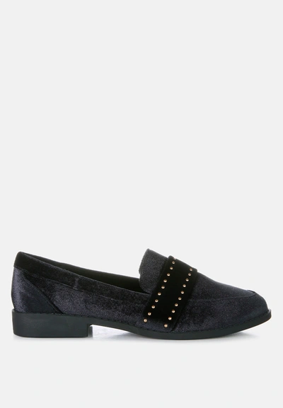 Shop London Rag Walkin Stud Detail Velvet Loafers In Black