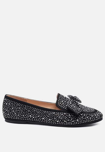 Shop London Rag Dewdrops Embellished Casual Bow Loafers In Black