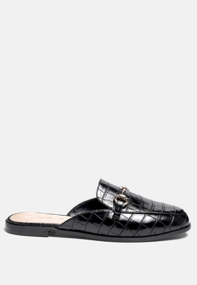London Rag Begonia Buckled Faux Leather Croc Mules In Black