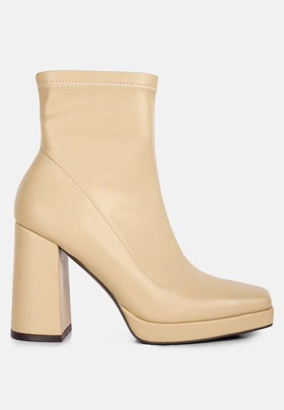 Shop London Rag Tintin Square Toe Ankle Heeled Boots In Beige