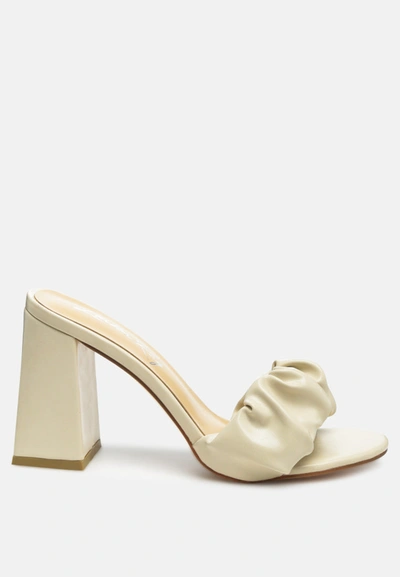 Shop London Rag Noie Mid Block Heel Pleated Strap Sandals In Beige