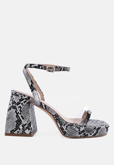 London Rag Such Flirt Snake Pattern Block Heeled Sandals In Black