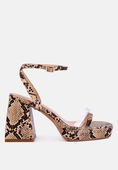 Shop London Rag Such Flirt Snake Pattern Block Heeled Sandals In Multi