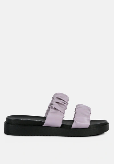 Shop London Rag Faux Leather Ruched Strap Platform Sandals In Purple