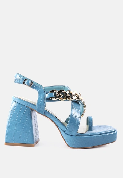 London Rag Frecklin Metal Chain Strap Croc Block Sandal In Blue