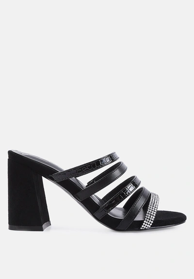 London Rag Peaches Multi Strap Diamante Detail Sandals In Black