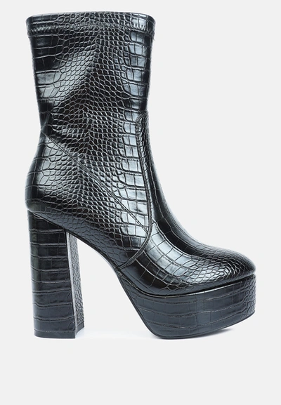 Shop London Rag Feral High Heeled Croc Pattern Ankle Boot In Black