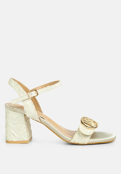 London Rag Chaplet Block Heel Pin Buckle Sandals In White