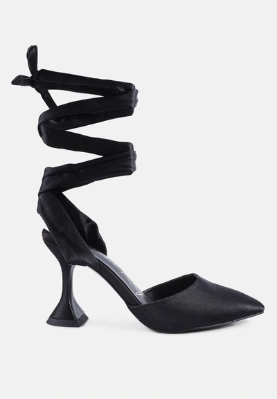 Shop London Rag Fonda Mid Heel Tie Up Satin Sandals In Black