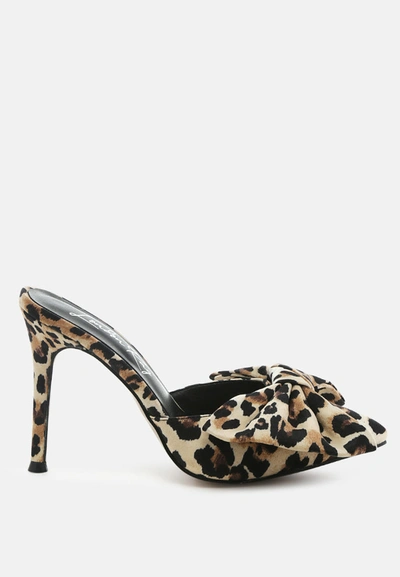 London Rag Joelle High Heel Bow Tie Leopard Print Mules In Multi