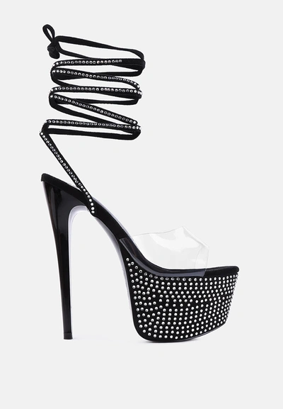Shop London Rag Sugar Mom Strappy Diamante Platform High Heels Sandals In Black