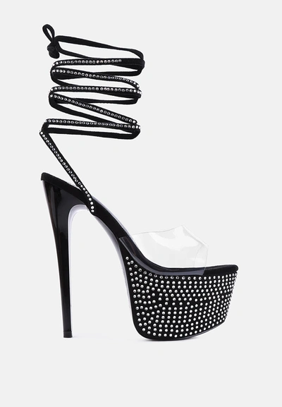 London Rag Sugar Mom Strappy Diamante Platform High Heels Sandal In Black