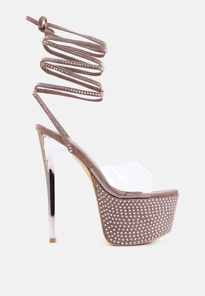 Shop London Rag Sugar Mom Strappy Diamante Platform High Heels Sandals In Brown