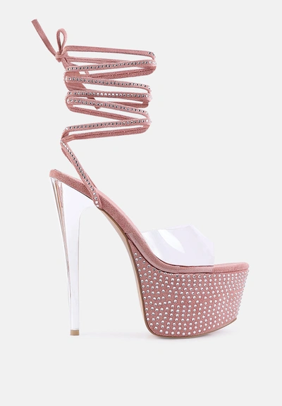 Shop London Rag Sugar Mom Strappy Diamante Platform High Heels Sandals In Pink