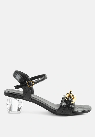London Rag Icicle Clear Low Heel Chain Sandals In Black