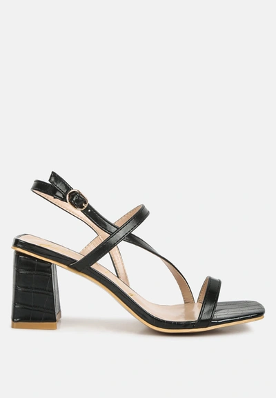 Shop London Rag Effieo Croc Texture Block Heel Sandals In Black