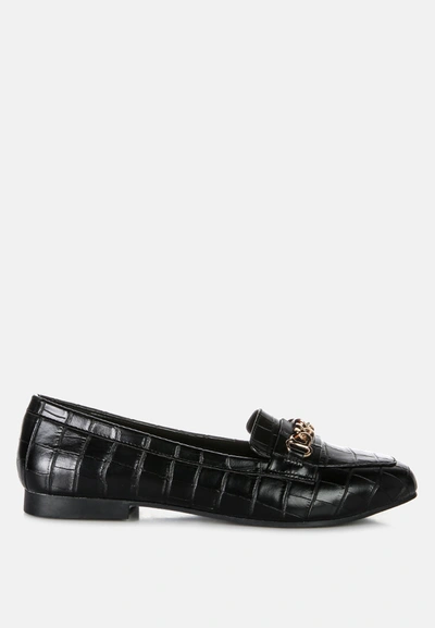 Shop London Rag Bro Zone Croc Metail Chain Loafers In Black