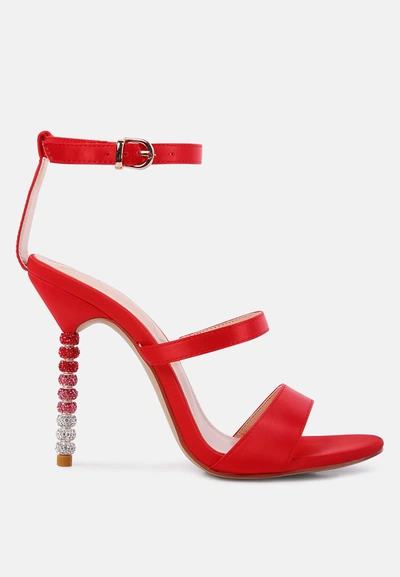 Shop London Rag Lawsuit Rhinestone Ball Heel Satin Sandals In Red