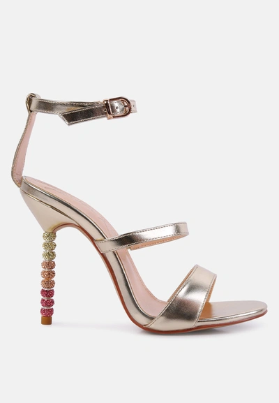London Rag Lawsuit Rhinestone Ball Heel Satin Sandals In Gold