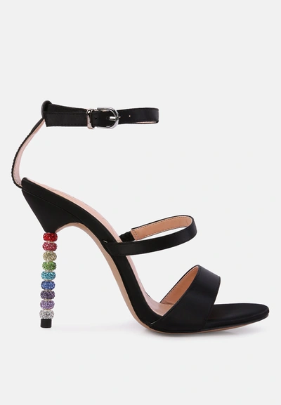 London Rag Lawsuit Rhinestone Ball Heel Satin Sandals In Black