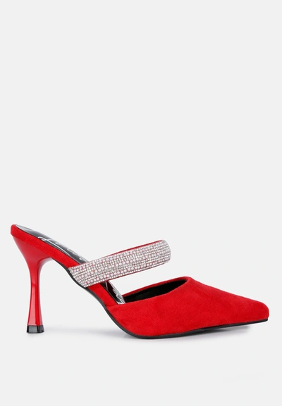 Shop London Rag Fauci Diamante Strap Heeled Mules In Red