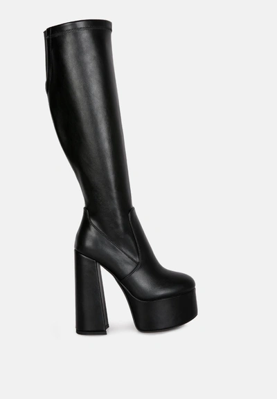 London Rag Coraline High Block Heeled Calf Boots In Black