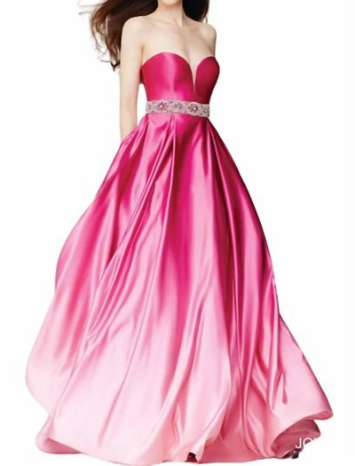 Shop Jovani Strapless Ombre Ballgown In Fuchsia In Pink