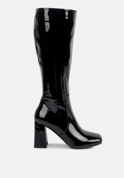 London Rag Bouts High Calf Block Heel Boots In Black