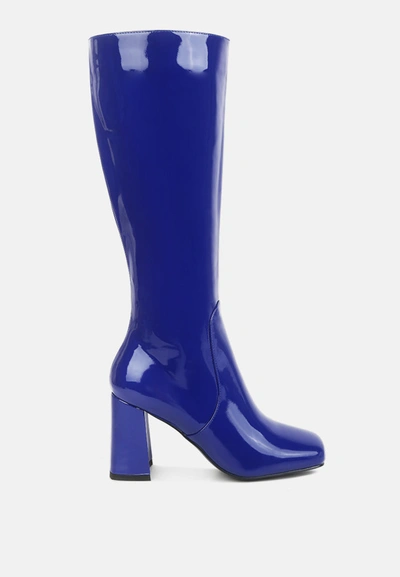 Shop London Rag Hypnotize Patent Pu Block Heeled Calf Boots In Blue