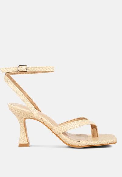 London Rag Celty Ankle Strap Spool Heel Thong Sandals In Beige