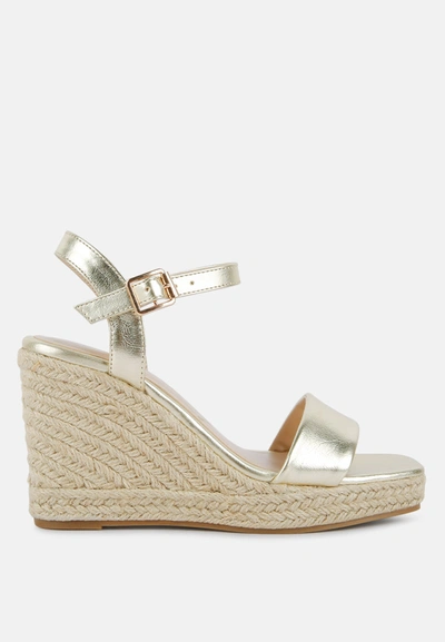 Shop London Rag Augie Woven Wedge Sandals In Gold