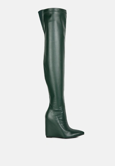 Shop London Rag Leggy Lass Wedge Heel Long Boots In Green