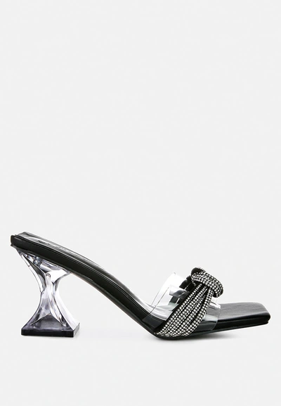 London Rag Hiorda Knotted Rhinestone Embellished Spool Heel Sandals In Black