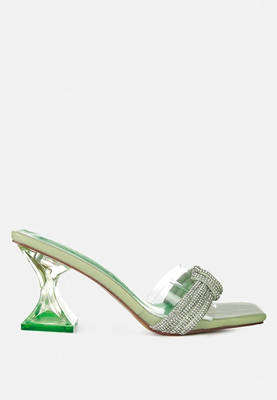 Shop London Rag Hiorda Knotted Rhinestone Embellished Spool Heel Sandals In Green