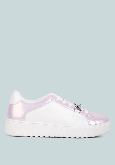 Shop London Rag Nemo Contrasting Metallic Faux Leather Sneakers In Pink