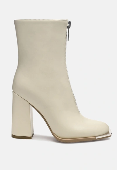 Shop London Rag Flower Blade Square Toe Zip Up Ankle Boots In Beige