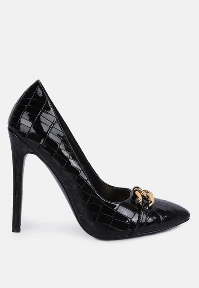 Shop London Rag Fanfare Croc Stiletto Pump Heels In Black