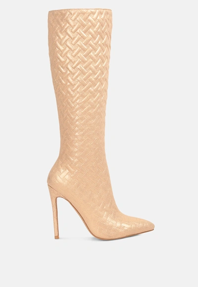 Shop London Rag Tinkles Embossed High Heeled Calf Boots In Beige