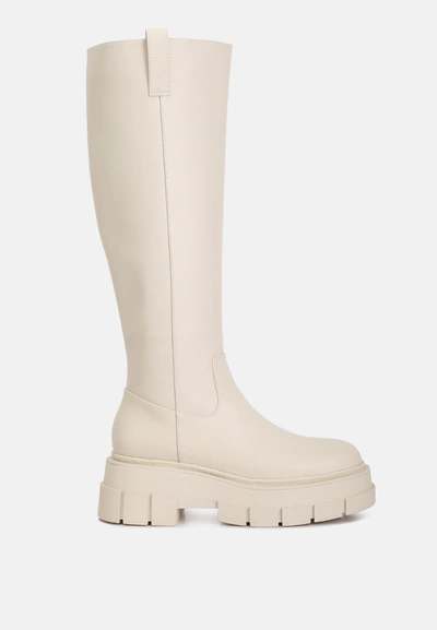 London Rag Blume Faux Leather Chunky Platform Knee Length Boots In White