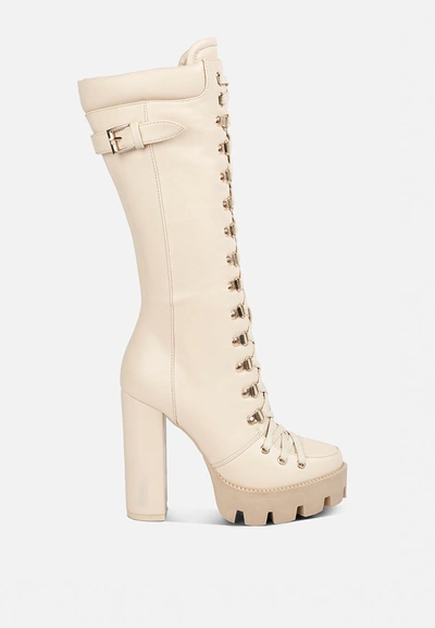 Shop London Rag Magnolia Cushion Collared Lace Up Boots In Beige
