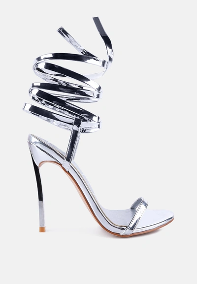 Shop London Rag Smacker Lace Up Stiletto Sandals In Silver