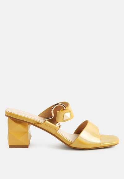Shop London Rag Hookup Geometric Cut Block Heel Slides Sandals In Yellow