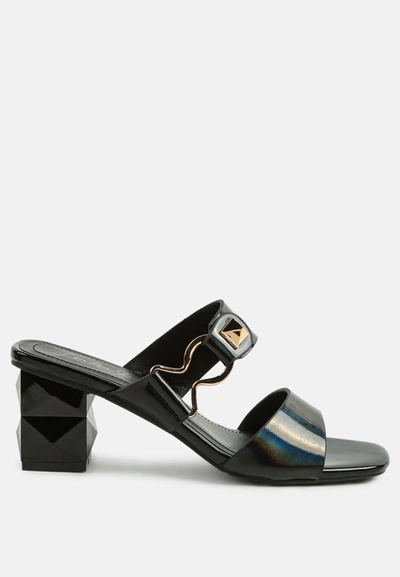 Shop London Rag Hookup Geometric Cut Block Heel Slides Sandals In Black